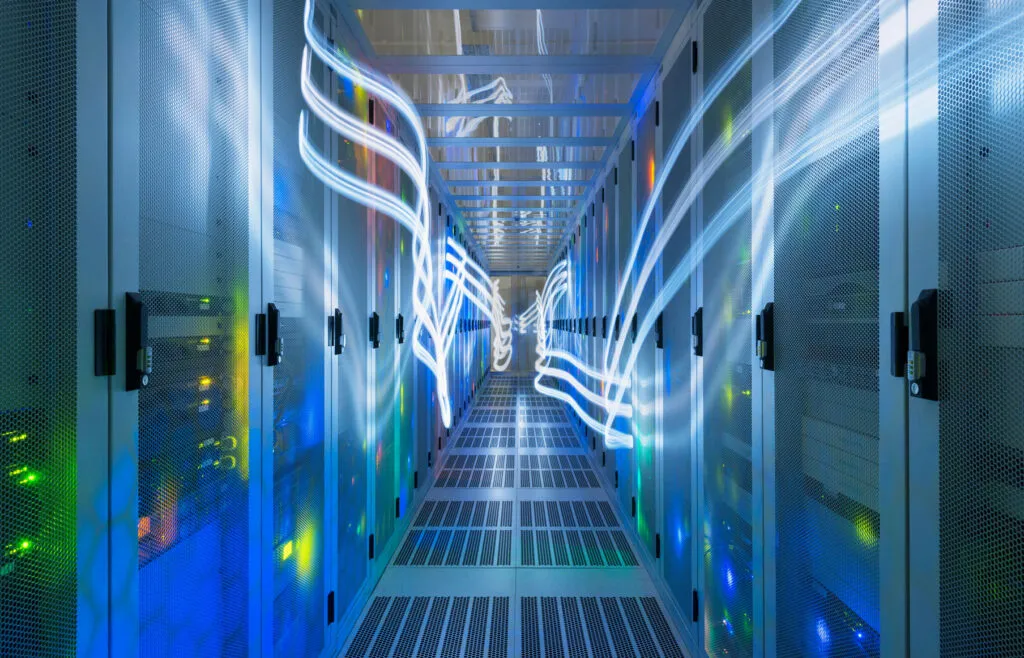 Team collaborating on data analysis in a modern office setting