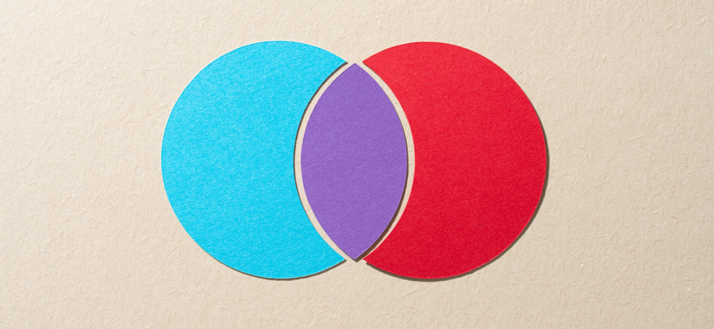 A blue circle and a red circle overlapping, with a purple intersect.
