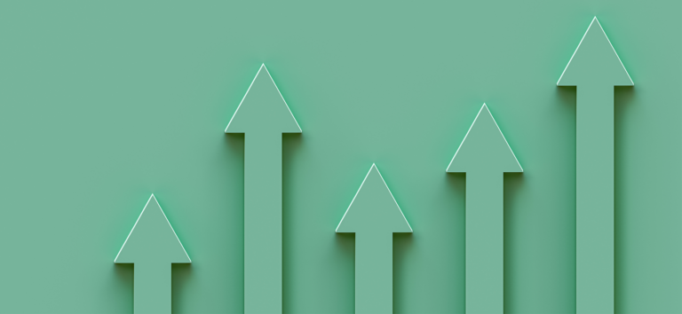 Green arrows of various heights pointing upward on green background